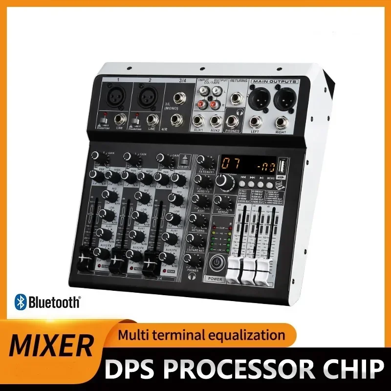 DJ 스튜디오 무대 공연용 오디오 믹서 사운드, 모노 스테레오 입력, 4 채널 디지털 믹싱 콘솔, 2x