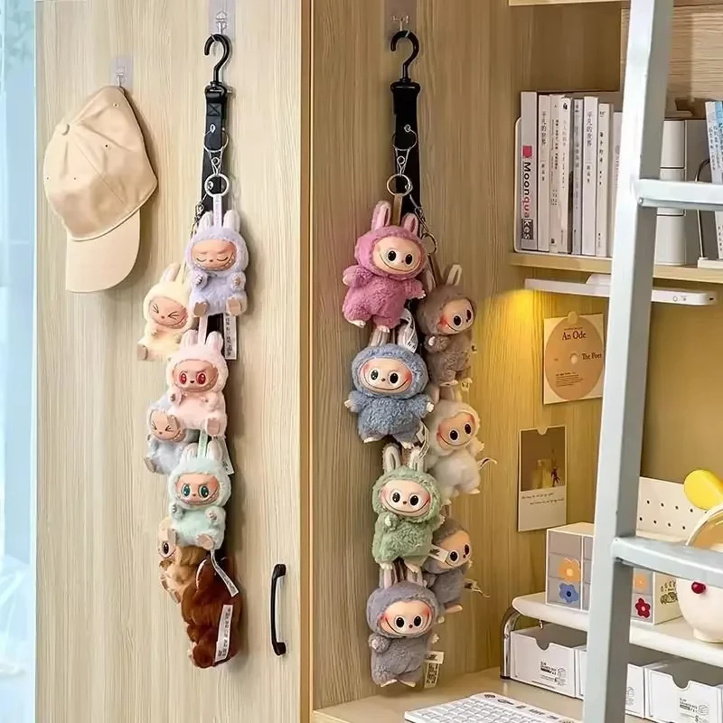 For Labubu Storage Rope With 8 Clips Wall Hanging Plush Doll Pendant Holder Door Closet Organizer for Labubu Collections