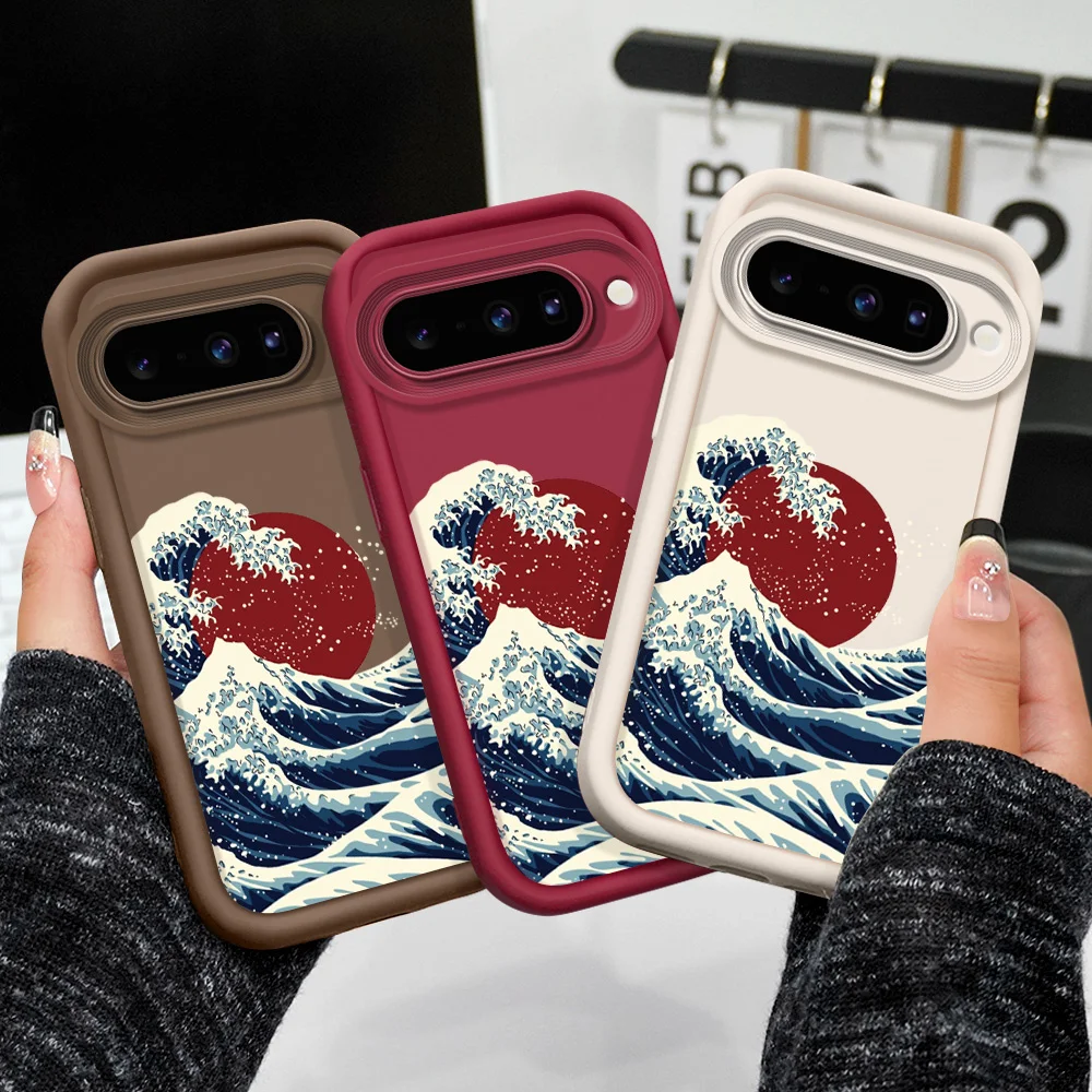 Red Sun Waves Phone Case For Google Pixel 10 9 9A 8 8A 7 7A Pro XL 4G 5G Staircase Soft Cover - 3