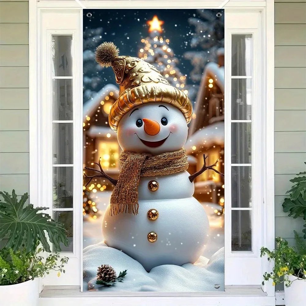 Golden Hat Snowman Christmas Door Banner-Festive front door cover festive decorations for indoor and outdoor use christmas decorations