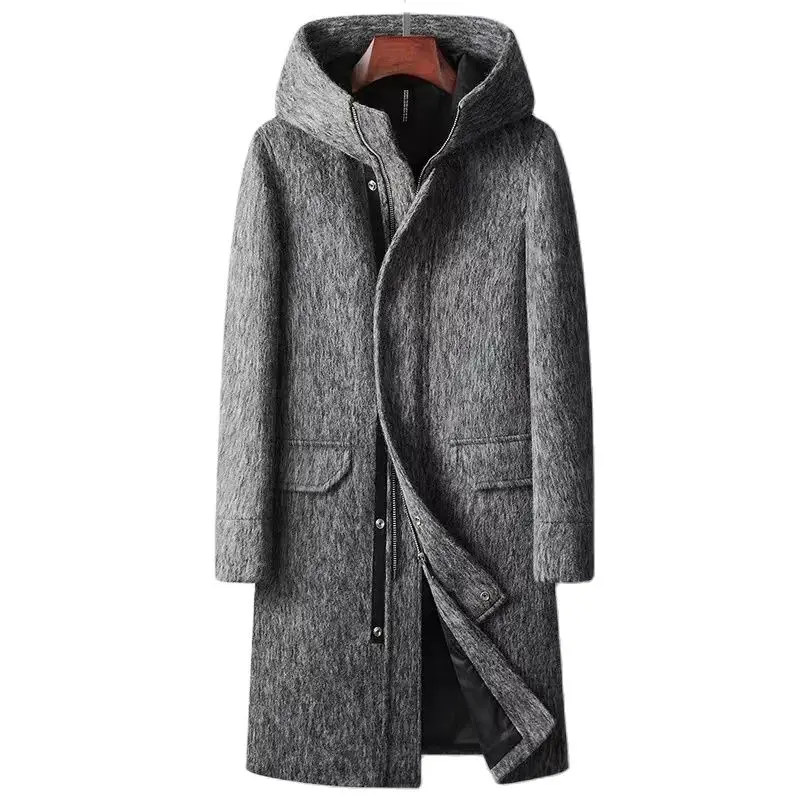 

BATMO new arrival winter high quality wool hooded trench coat men,men's wool casual overcoat,plus-size M-3XL 56Y048