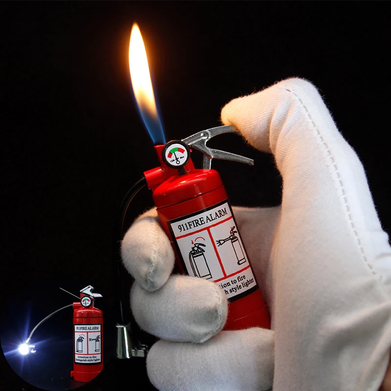 

Inflatable Lighter Fire Extinguisher Shape Metal Butane Gas Open Flame Personality Cigarette Accessories Unusual Lighters