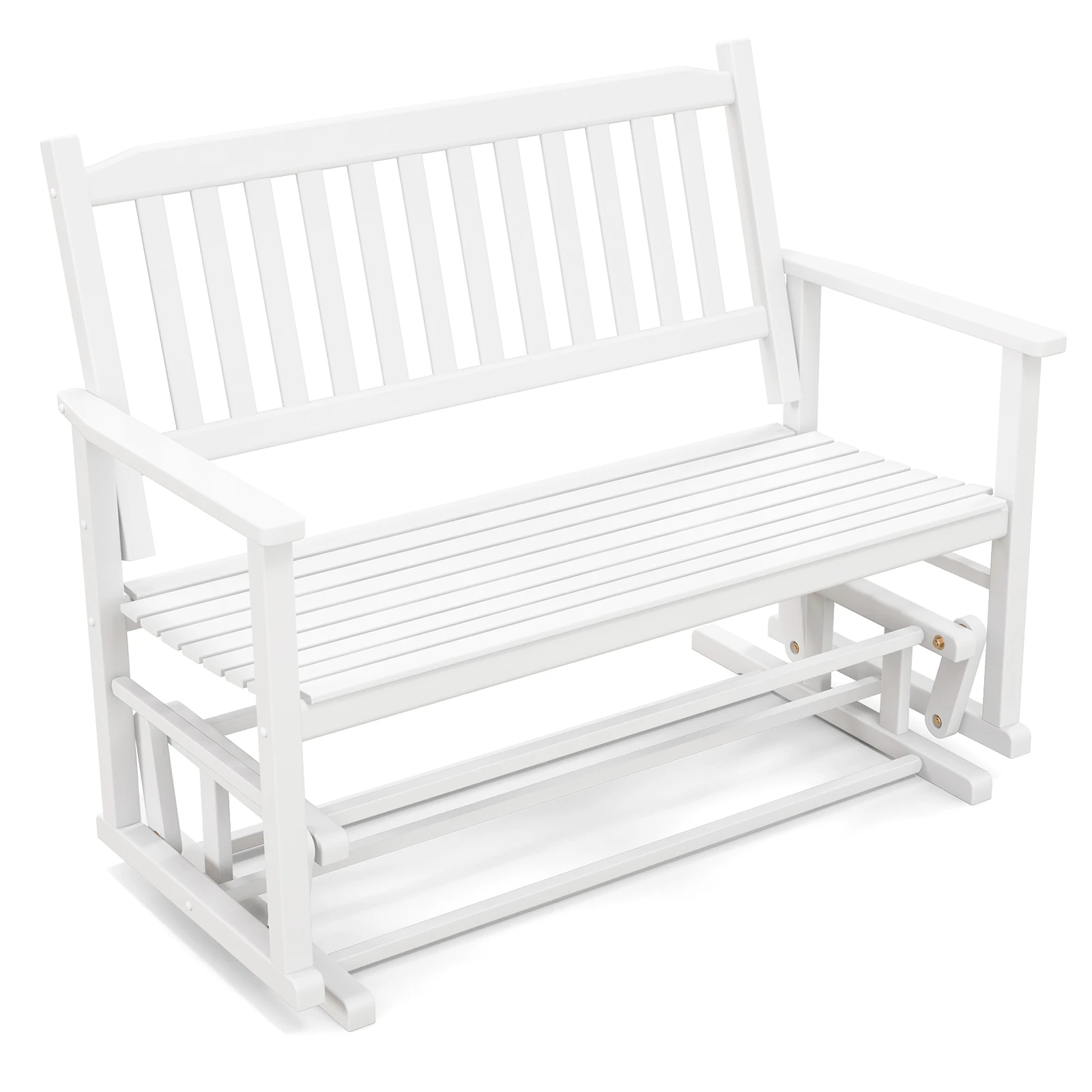 Patio Glider Loveseat Chair, 2-Person Porch Glider Swing Rocking Bench w/ Solid Wood Frame, Slatted Seat & Curved Backrest