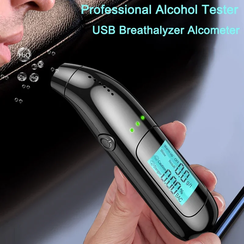 USB Rechargeable Alcohol Tester High Precision Breathalyzer Alcometer Non-contact Professional Car Portable Alcohol Detector