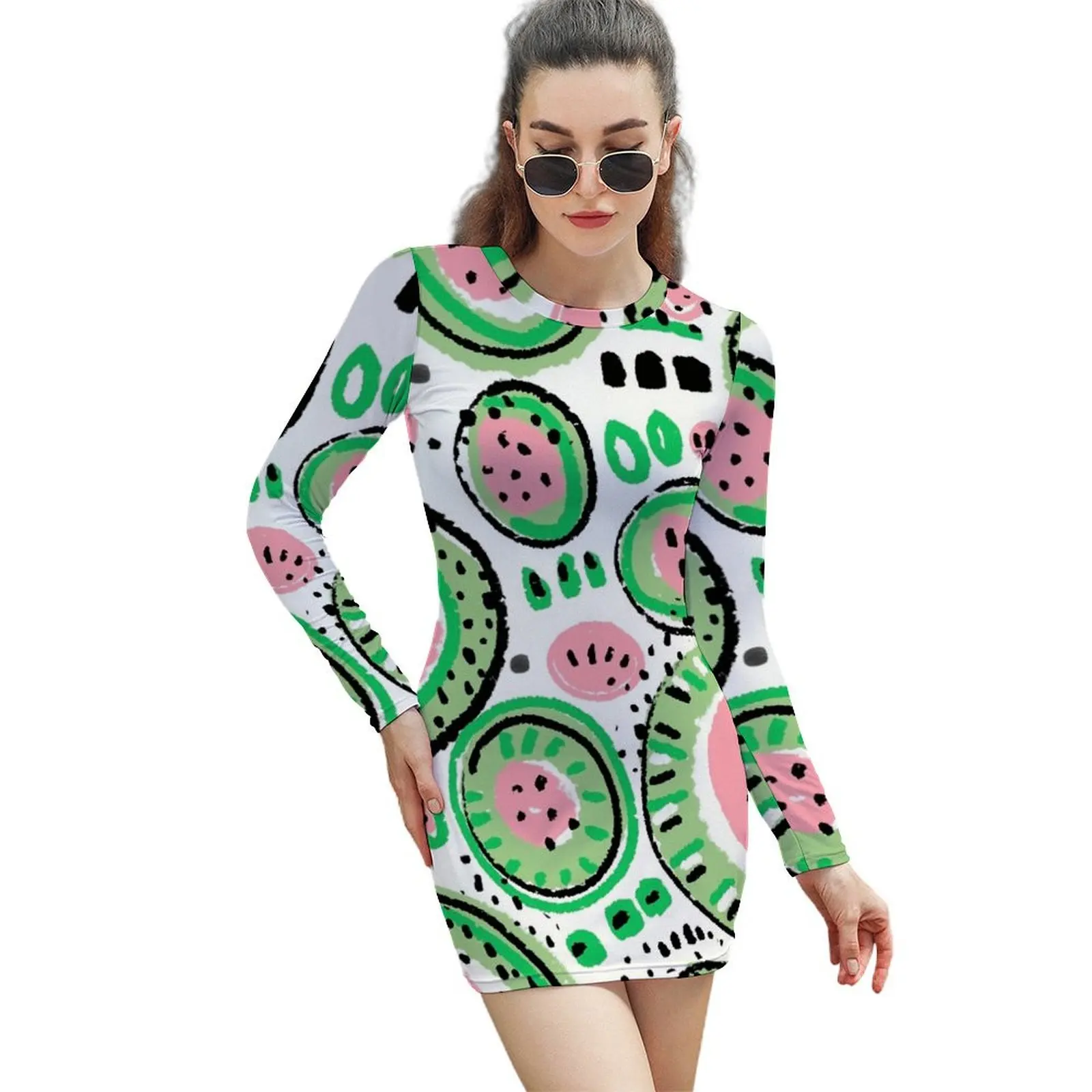 

Watermelon high Long-Sleeved Sheath Dress Dress for girls elegant dress