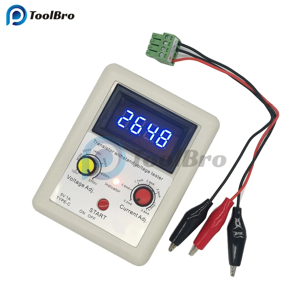 Transistor Tester Type-C Digital Transistor Withstand Voltage Tester DC 120-2700V 0.2-3.8mA MOSFET Triode IGBT Diode Rectifier Capacitor Meter