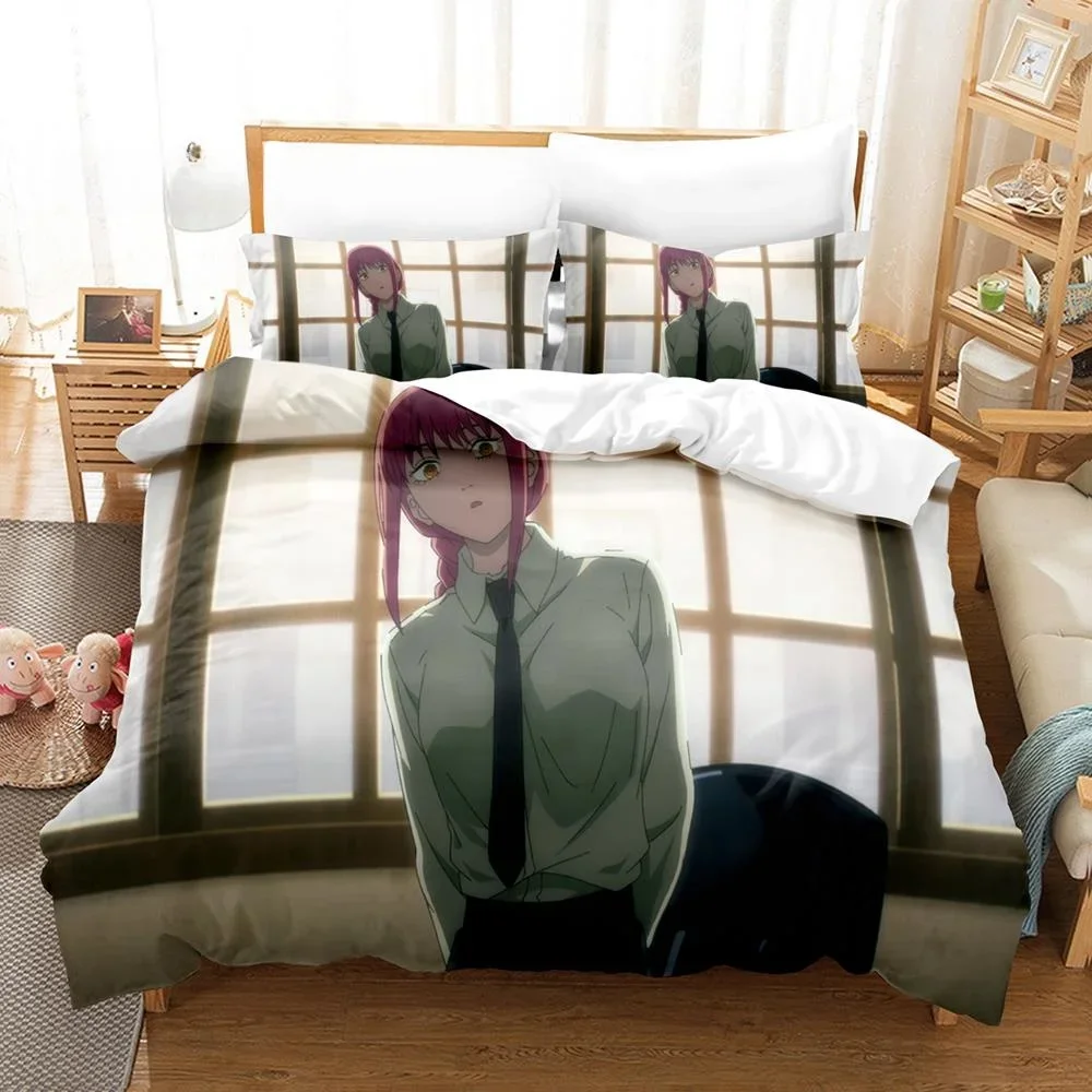 3D Print Anime Chainsaw Man Makima Bedding Set,Duvet Cover Bed Set Quilt Cover Pillowcase,King Queen Twin Size Boys Girls Adults