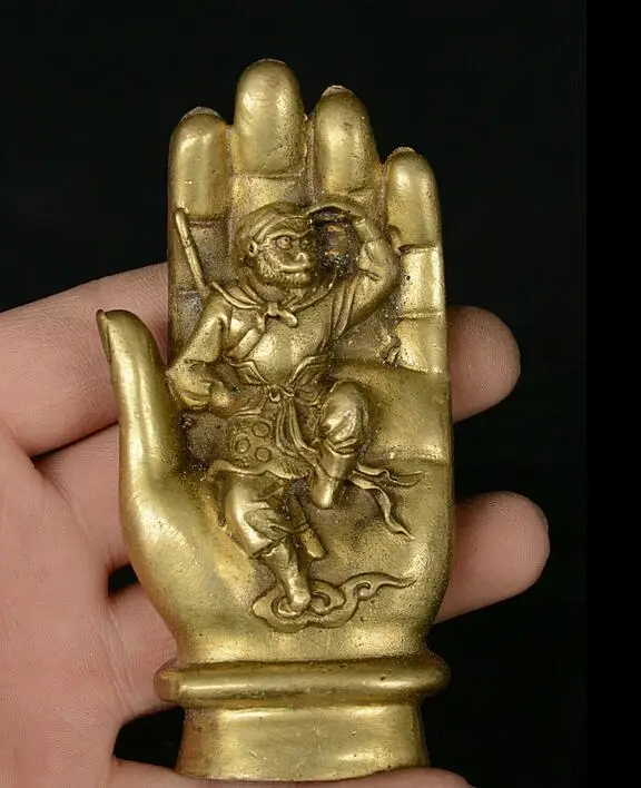 Raccogli Il Bronzo Cinese Buddha Mano Scimmia Re Sole Wukong Mars Buddha Dio Statua