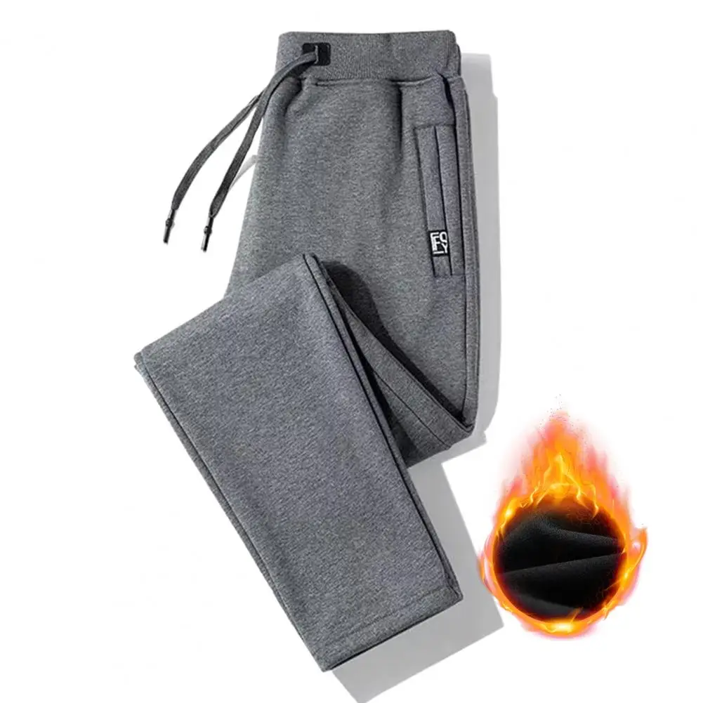 цена Baggy Jogger Pants Cozy Men's Fleece-lined Jogger Pants Elastic Waist Drawstring Pockets for Autumn/winter Sports Winter Fleece