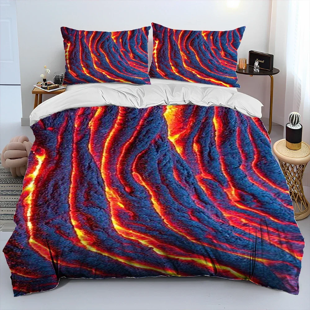 3D Volcano Lava Magma Comforter Bedding Set,Duvet Cover Bed Set Quilt Cover Pillowcase,King Queen Size Bedding Set Adult Child