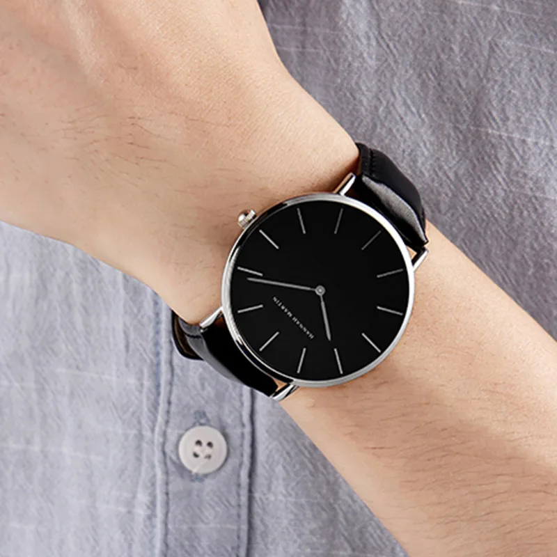 HANNAH MARTIN Brand Japan Quartz Movement Men's Waterproof Wrist Watches Fashion Luxury Ultra Thin Leather Creative Male Watches 6