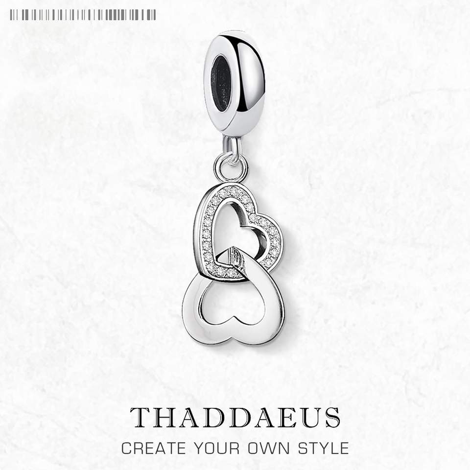 Link Hearts Charm Pendants Pure 925 Sterling Silver Romantic Gift For Women Lover Jewelry