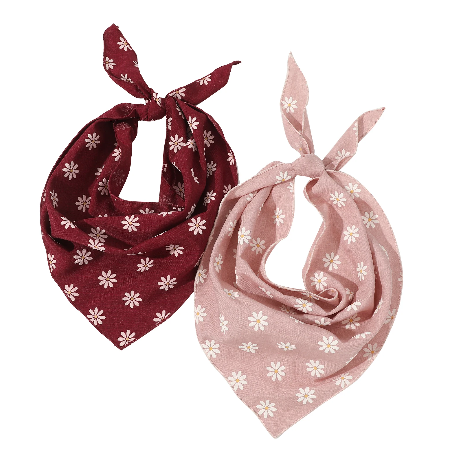 AWAYTR Bedrucktes Burgunder-Bandana-Stirnband, Gänseblümchen-Schal, Stirnbänder, Blumen-Haartuch, bedruckte Haarschals, Kopftuch für Damen – Detail 6