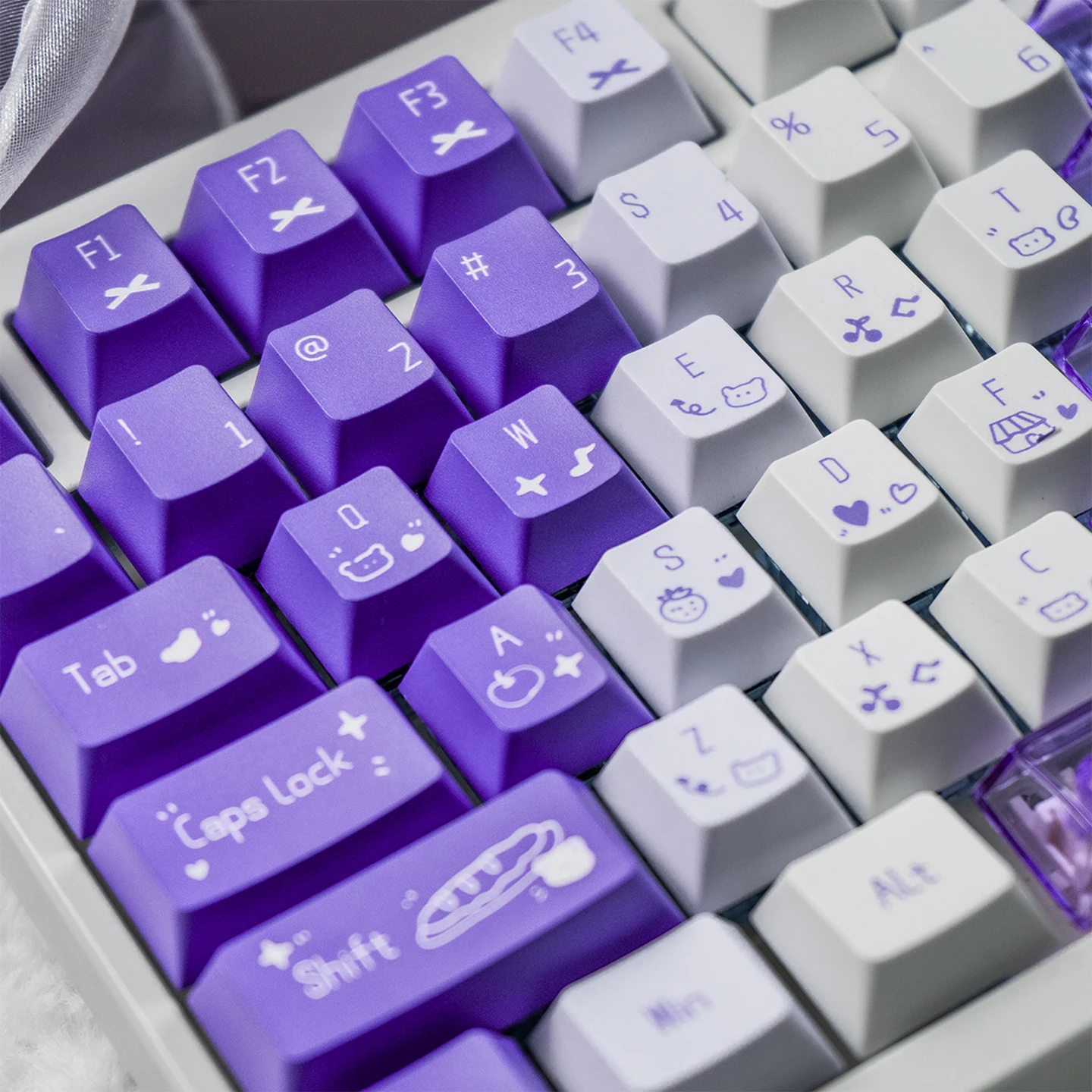 Gradient Purple Keycaps - Transparent Cute Style PC+PBT Cherry Profile Dye-Sub Keycaps