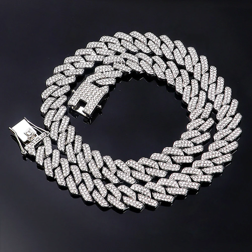New Hip Hop Shiny Cuban Link Chain Necklace Women Men Silver Color