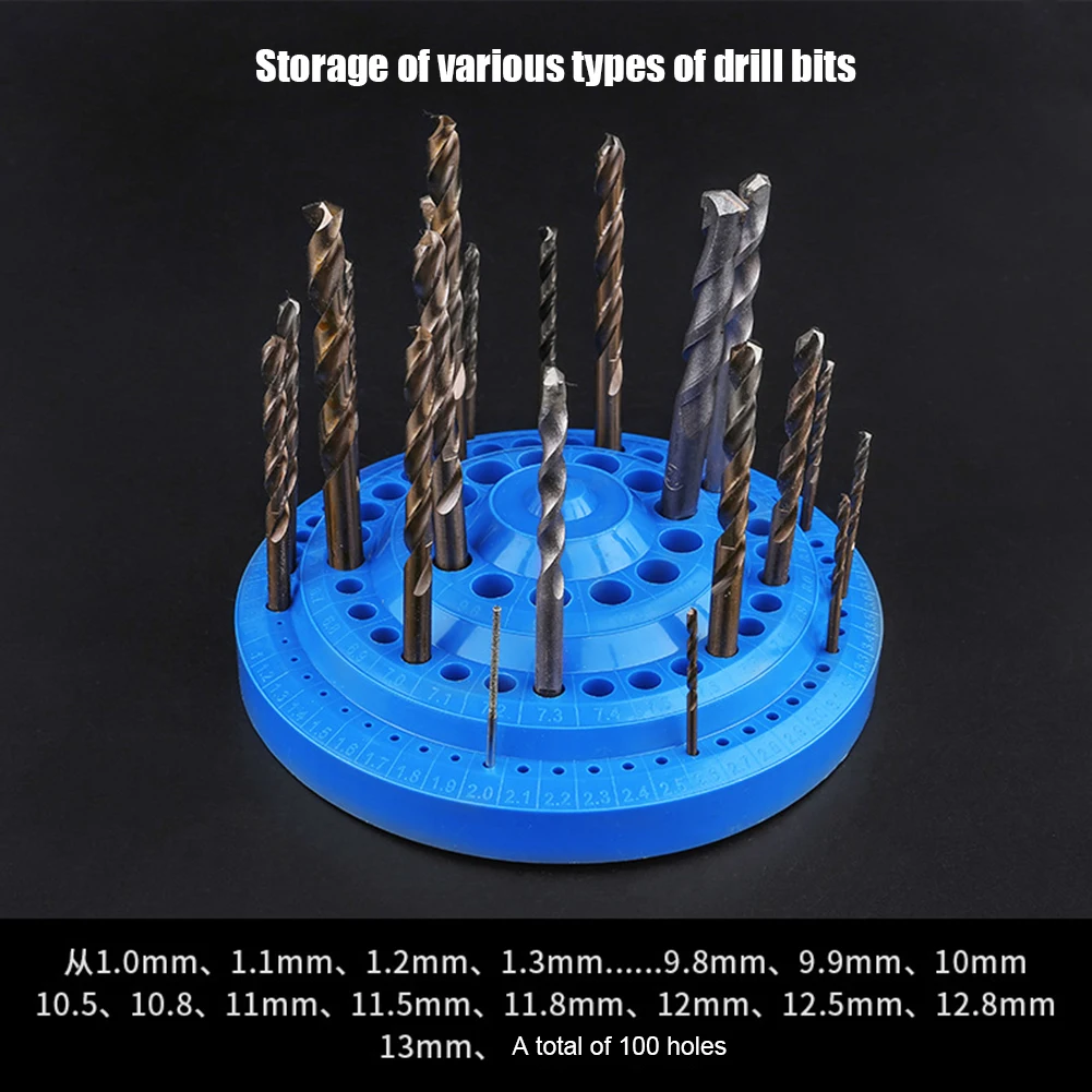 100 Holes Plastic Bit Organizer Stand Round Shape Drill Bit Container Scale Display 360 Degree Rotating for Drill Bit Storage