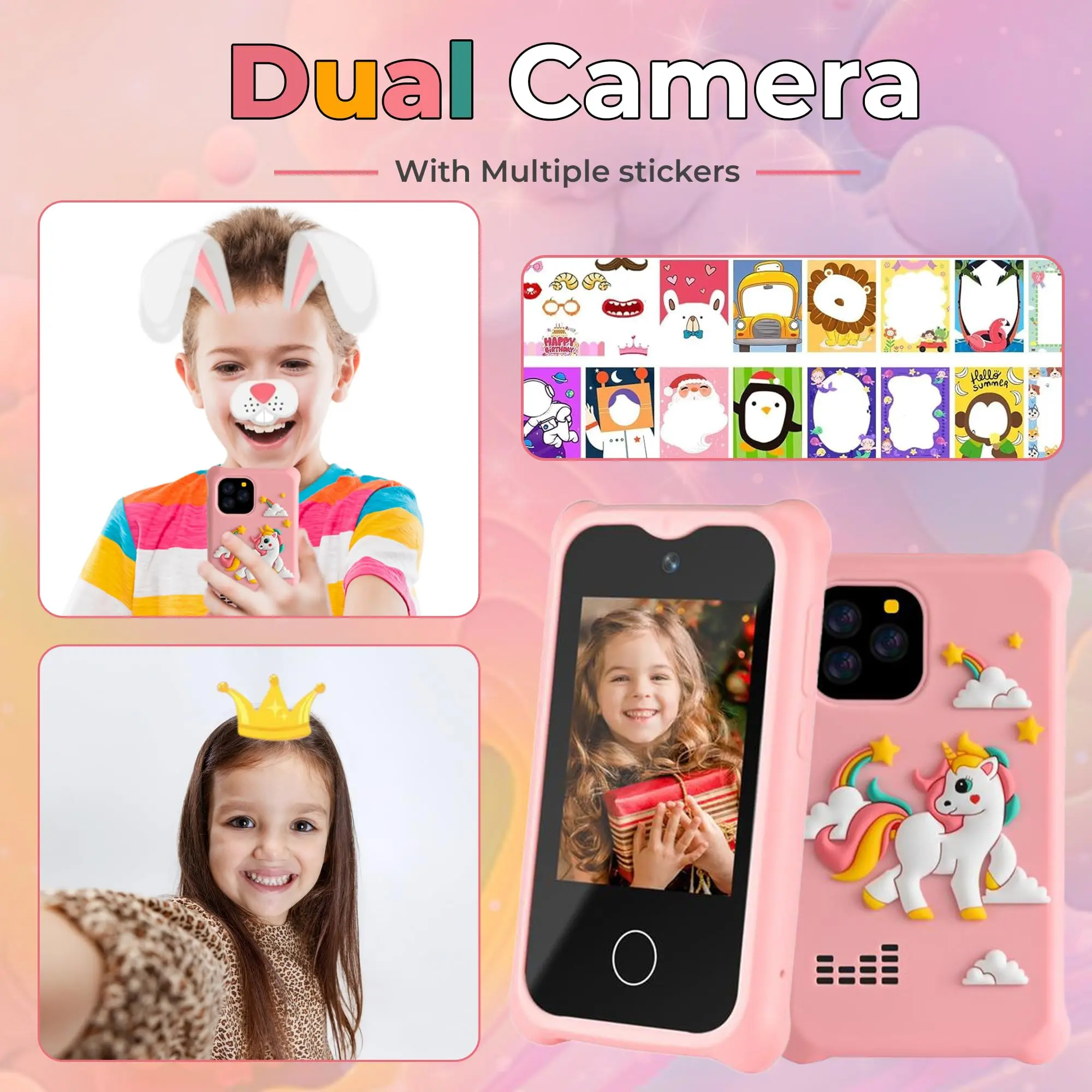 어린이 스마트폰 듀얼 카메라 2.8인치 터치스크린 교육용 장난감, 크리스마스 생일 선물, ABC 학습, 습관 기록기