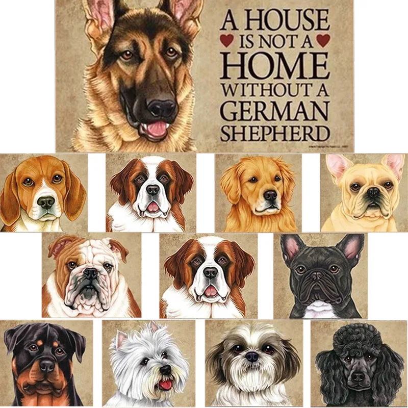 Wooden Dog Tag Plaque A House Is Not A Home Without German Shepherd Rectangle Cream Color  Hanging Board Gift for Pet Lovers