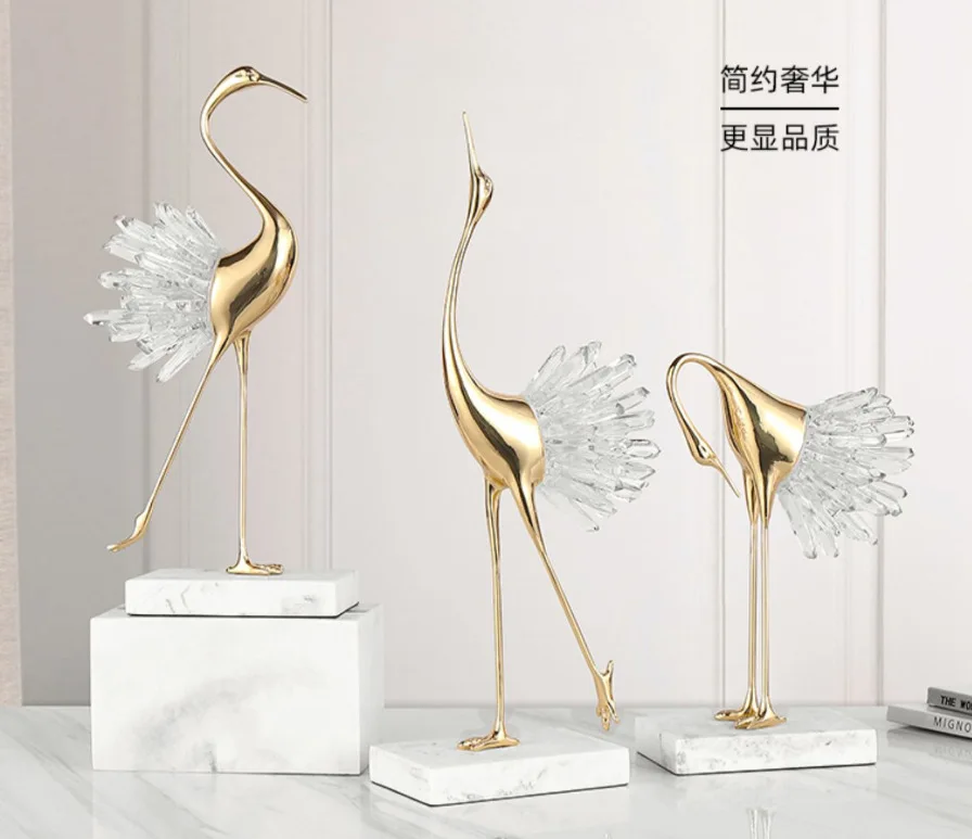 

Creative Resin Ornaments Crane Golden Bird Crystal Agate Marble Address Simulation Animal Crafts Furnishings Home Decoration