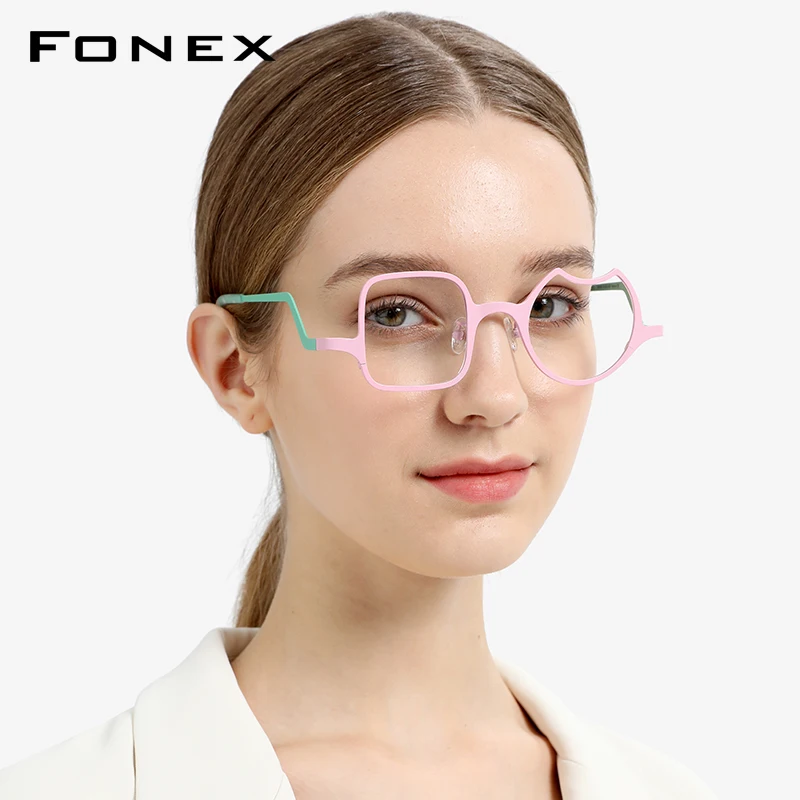 FONEX Titanium Glasses Frame Men 2023 New Colorful Fashion Irregular Eyeglasses Women Eyewear F85787