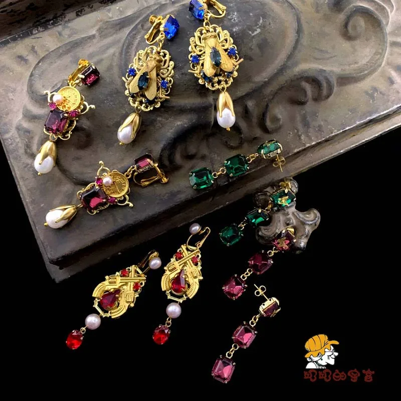 

European designer palace bronze handmade Rhinestone antique style VINTAGE ear clip