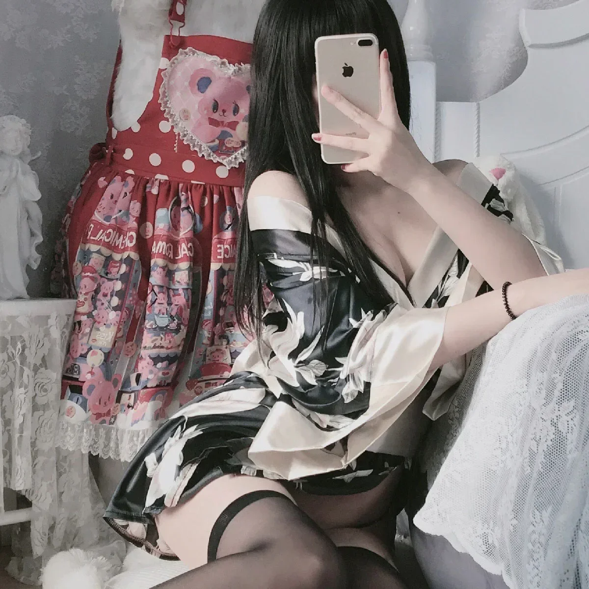Sexy Japanese women's kimono traditional style cosplay suit cherry blossom bathrobe pajamas soft ribbons