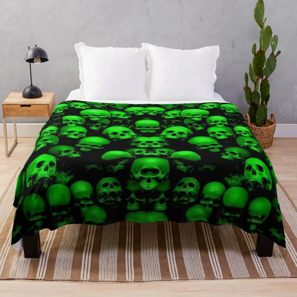 

Neon Green Trippy Skull Throw Blanket Vintage Blanket Decorative Bed Blankets Soft Plush Plaid