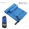 2PC Set Solid Microfiber Gym Towel Perfect Travel Sports Camping Beach Towels  Fast Drying Super Absorbent Swimming Bath Towel 6