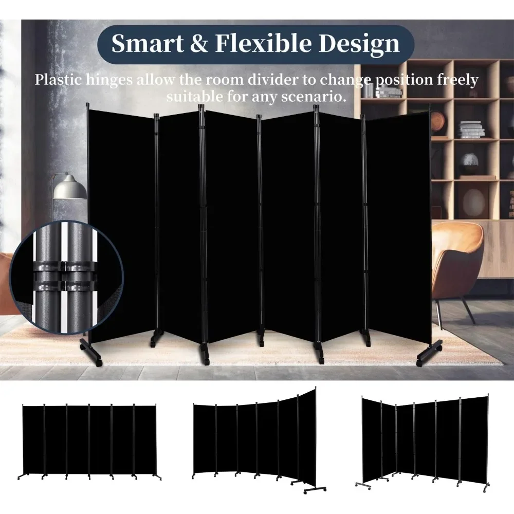 Room Divider Folding Privacy Screens with Lockable Wheels, 132'' Partition Room Dividers Freestanding Divider Fabric Panel