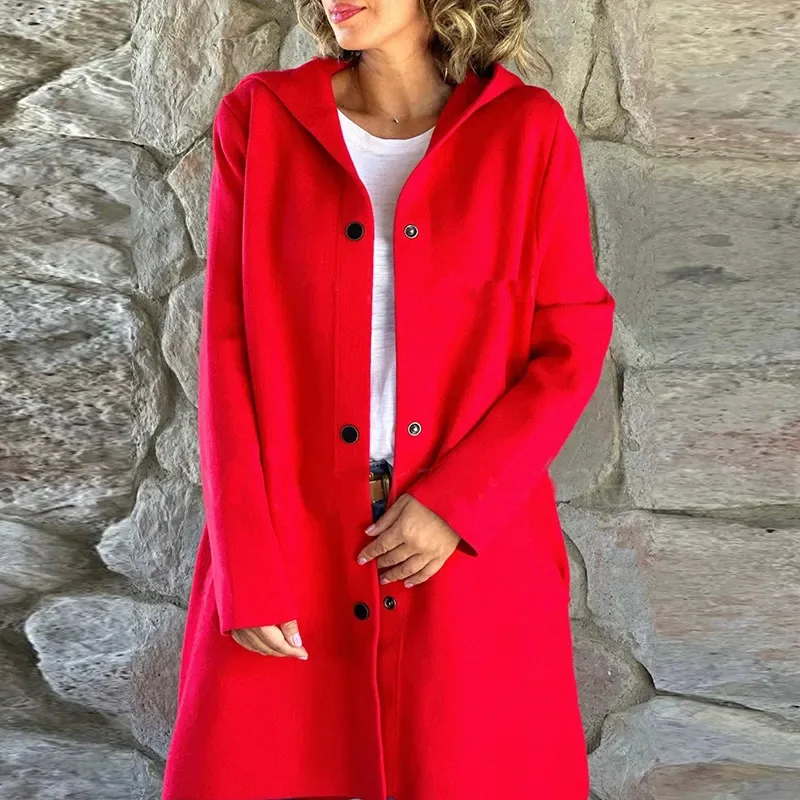 Description Picture 5 of itemAutumn And Winter New Solid Color Woolen For Women's Long Sleeve Coat Elegant Fashion Pocket Casual Loose Female Hooded Coat2024