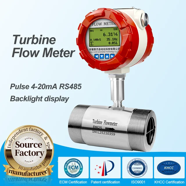 Medidor de flujo de agua de turbina Digital, caudalímetro de pulso de acero  inoxidable 4-20mA