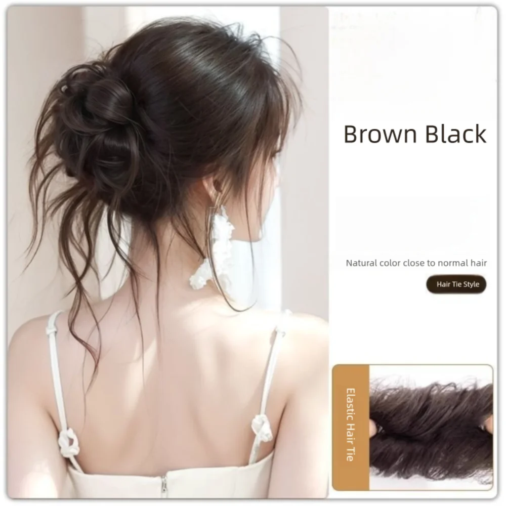 Mode Synthetische Haarknoten Klaue Clip Natürliche Schwarze Lockige Haarknoten Kopf Perücke Braun Flauschige Perücke Haar Seil Frauen – Detail 4