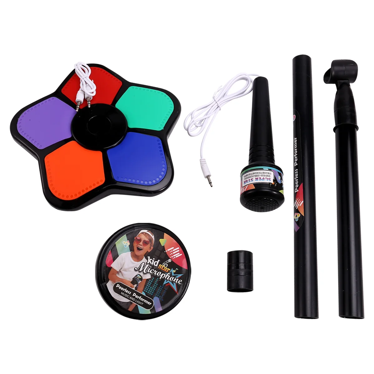 Kids Microphone with Light Stand Toy,Height-Adjustable Microphone,Brain-Training Educational Toys Birthday Gift Black