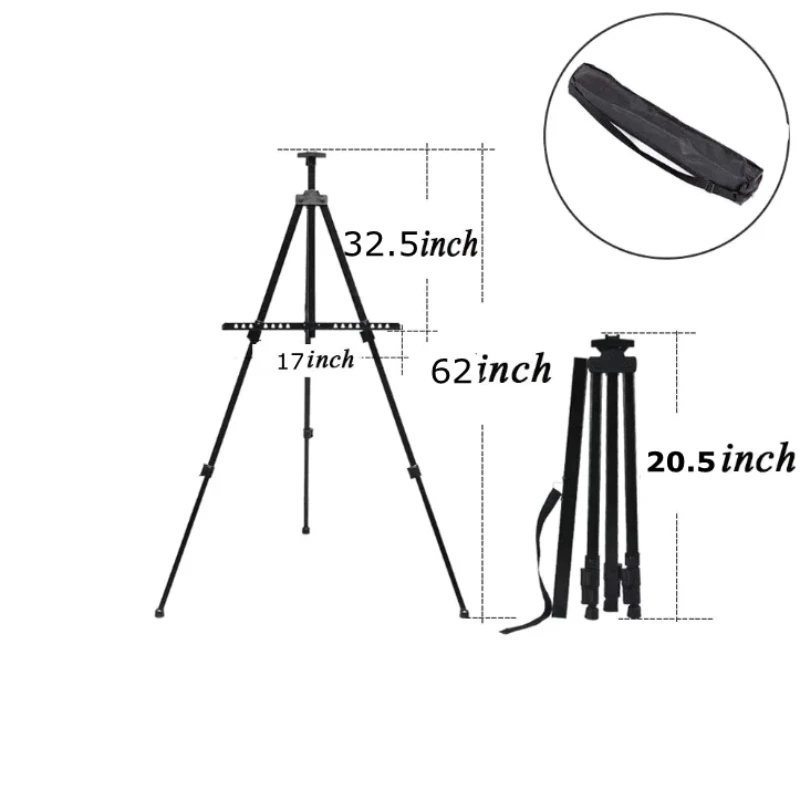 Collapsible Reinforced Art Easel Stand Metal Tripod Display Easel with Portable Bag for Students Outdoor Painting Sketch Drawing