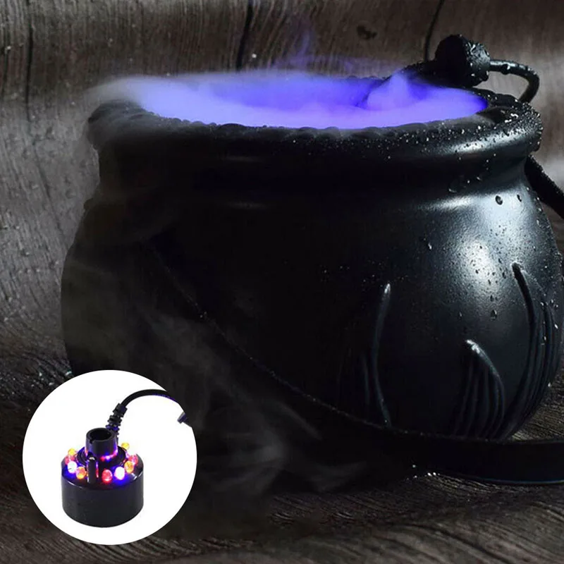 

2023 Halloween Cauldron With Mist Maker,Witch Jar Pot With LED Light Color Change Fogger Mist Maker Candy Cauldron Party Decor