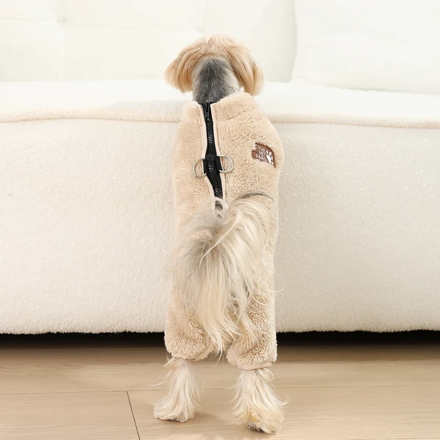 Soft Fleece Dog Clothes Winter Four Legs Covered  Plush Pet Coat D-Ring Zipper Puppy Jacket Autumn Overall For Small Middle Dog 4