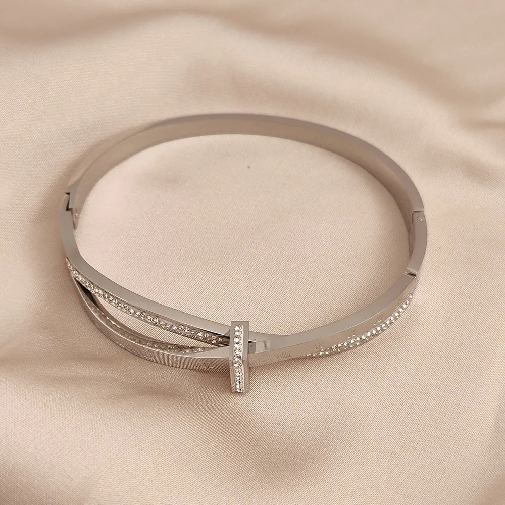 New Knotted Hollow Zircon Gold Plated Stainless Steel Women's Bracelet, High Quality Waterproof Silver Bracelet 3