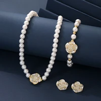 Collier et Bracelets en Imitation de perles pour femmes, élégant, fleur délicate, boucles d'oreilles, polyvalent, quotidien, fête, Banquet, mariage, bijoux cadeaux 5