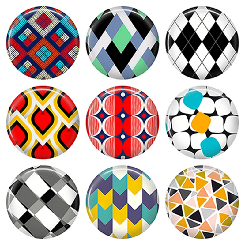 Colorful Geometric Patterned Glass Cabochon for DIY Jewelry Making, Sizes 8-40mm