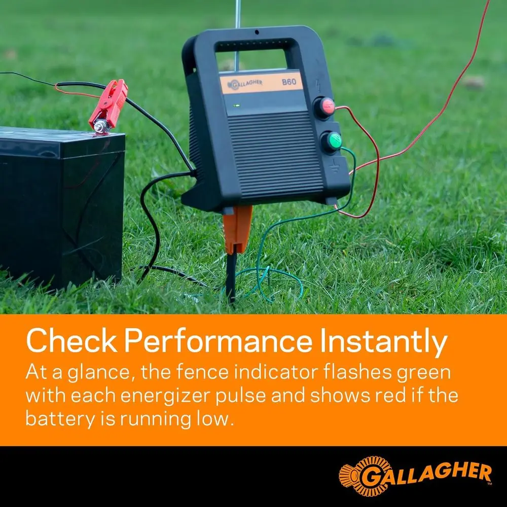 Portable 12V Electric Fence Energizer for Livestock, Powers 15 Miles 0.6 Joule Battery-Powered