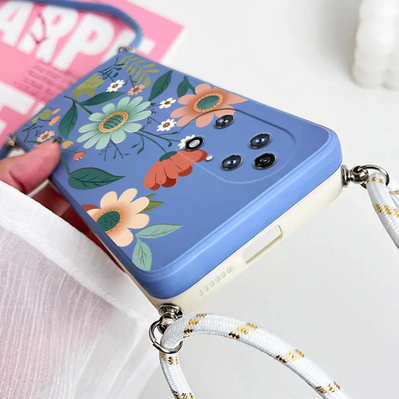 Silicone Lanyard Phone Case with Healthy Flowers Design