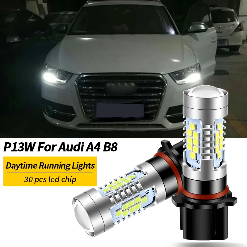 2 Stuks Xenon Wit P13W Canbus Geen Fout Led Lampen Voor Audi A4 B8 Nonfl (2008-2012) dagrijverlichting Drl Lamp