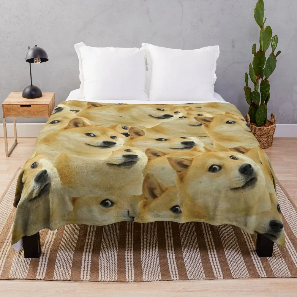 Doge Wow Pattern Shiba Inu Doggo Dog Meme Montage Throw Coperta Picnic Baby Heavy To Sleep Coperte