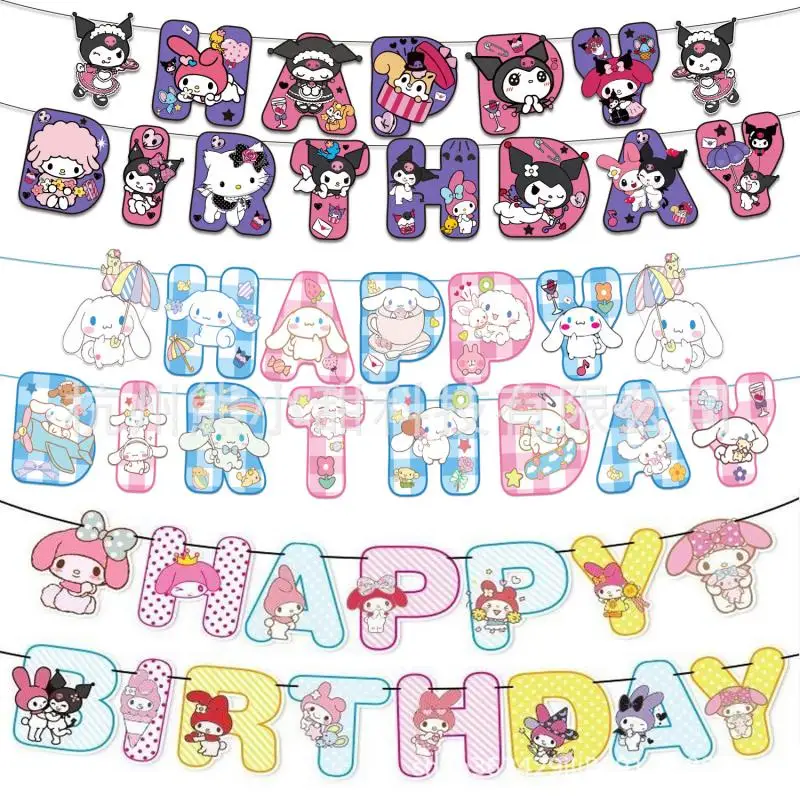 

Sanrio Kawali Cinnamoroll мой мелодический флаг, вытягивающий день рождения, искусственное украшение, дизайн сцены, милая девочка, подарок на день рождения для детей