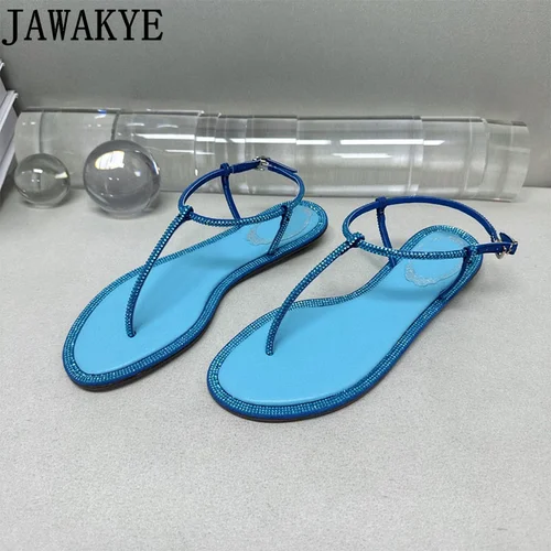 여름 브랜드 패션 비치 샌들 플립 플롭 끈 슈즈, 플랫 힐 좁은 밴드 크리스탈 슈즈, 여름 숙녀 샌들 3
