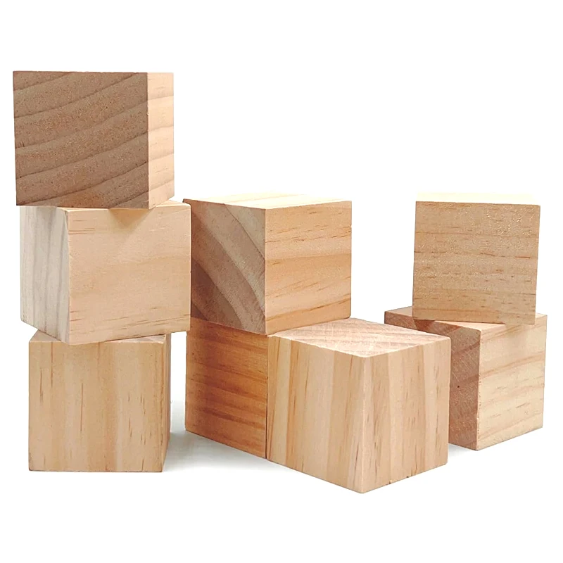 12 Cubi Di Legno Naturale Da 3,8 Cm, Non Finiti, Blocchi Quadrati In Pino Per Progetti Fai Da Te E Artigianato