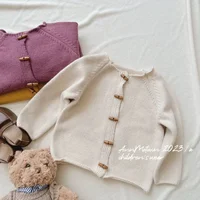 Girls' sweaters Bull horn button new styles of children's spring and autumn trendy winter baby girl clothes cardigan，W104 3