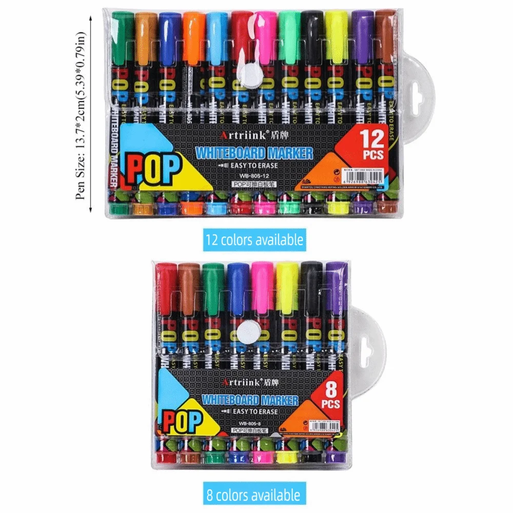 8/12색 화이트보드 마커 세트, 지울 수 있고 리필 가능한 화이트보드 마커, 낙서 보드용 분필