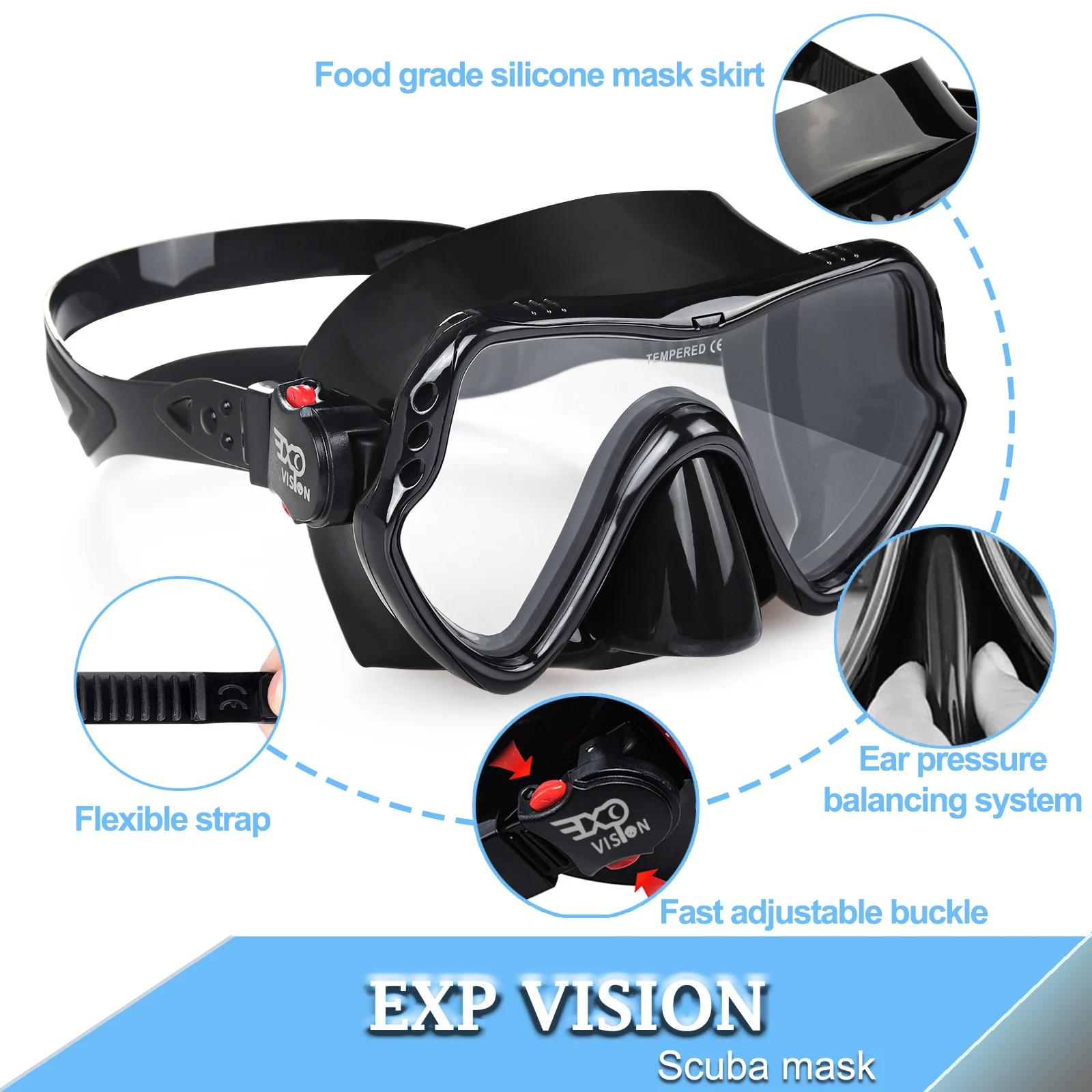 EXP VISION Snorkel Diving Mask, Professional Snorkeling Gear, Ultra Clear Lens with Wide View Tempered Glass Goggles 4