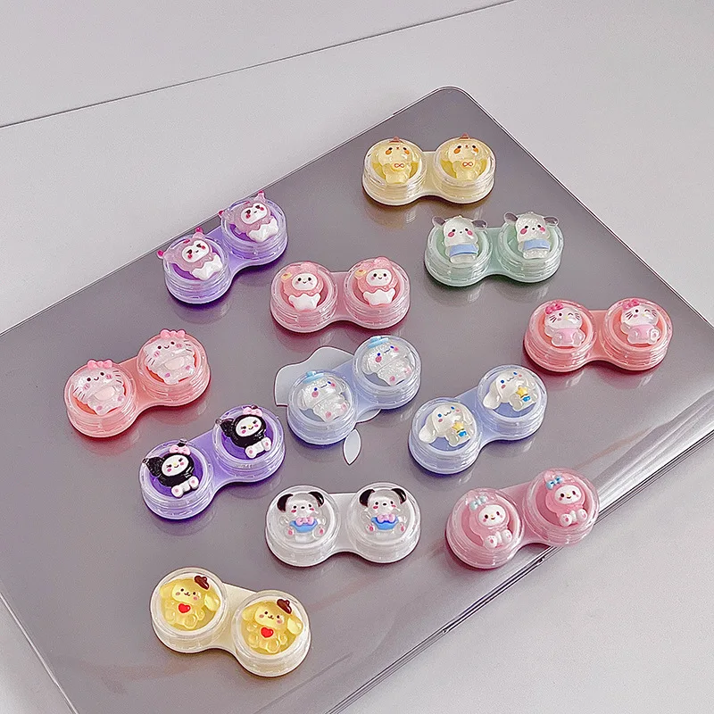 6Pairs Sanrio Hello Kitty Beauty Pupil Cinnamoroll Cartoon Anime Contact Lens Companion Box Travel Kit Plastic Soak Storage Case